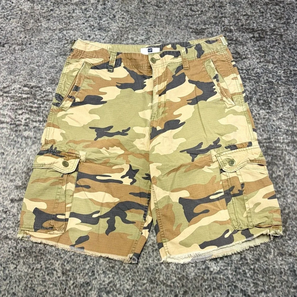 Vintage Y2K Gap Camo Cargo Shorts Mens 34 Green Brown Baggy Skater Grunge